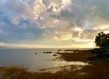 Scenic view of sea against sky during sunset