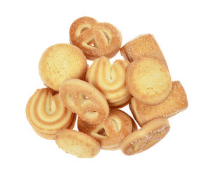 Close-up of cookies against white background