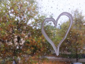 Close-up of raindrops on glass window