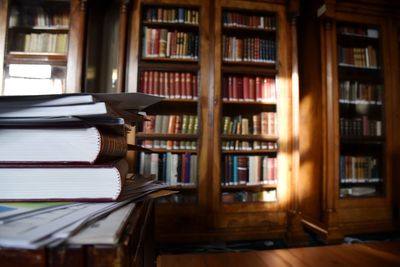 Stack of books in shelf