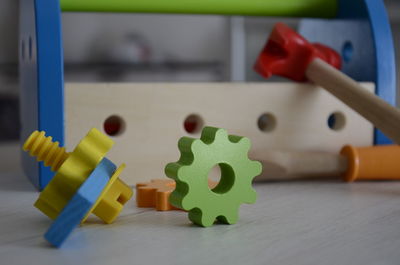 Close-up of toys on table