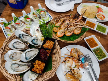 High angle view of food on table