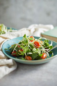 Close-up of salad in plate on table