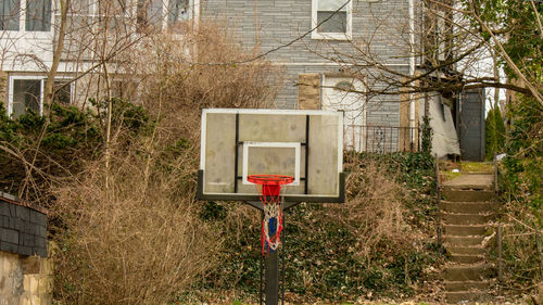 View of basketball hoop against building