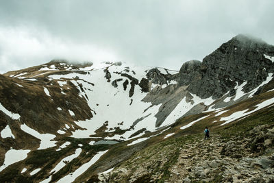 Scenic view of snowcapped mountains against sky