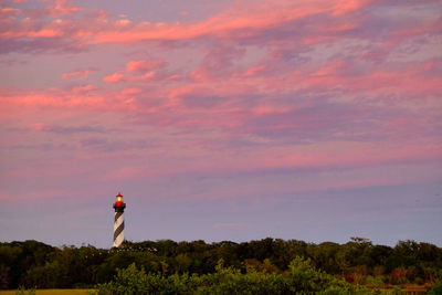 Scenic view of orange tower against sky during sunset