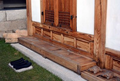 High angle view of wooden house