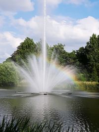 Scenic view of waterfall against sky