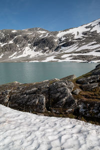 Scenic view of snowcapped mountains against sky