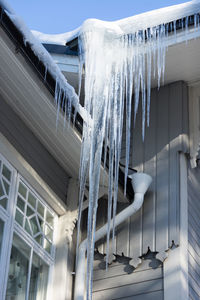 Low angle view of icicles hanging from roof