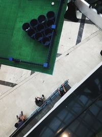 High angle view of people on floor