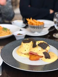 Close-up of food served on table in restaurant