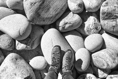 Low section of person standing on rocks