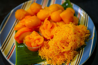 High angle view of chopped vegetables in bowl