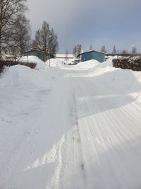 Snow covered field against sky