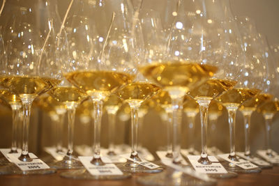 Close-up of wineglasses on table