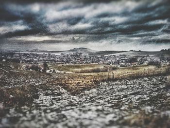 Surface level of landscape against sky