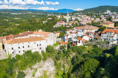 High angle view of townscape against sky