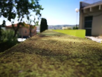 Surface level of building against clear sky