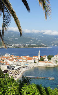 High angle view of city at seaside