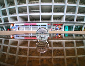 Close-up of crystal ball on glass