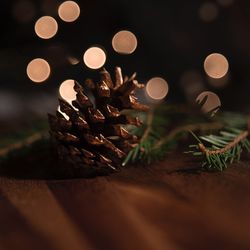 Close-up of christmas decoration on table