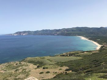 Scenic view of sea against clear sky