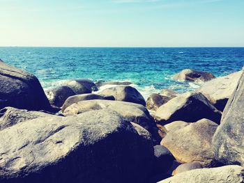 Scenic view of sea against clear sky