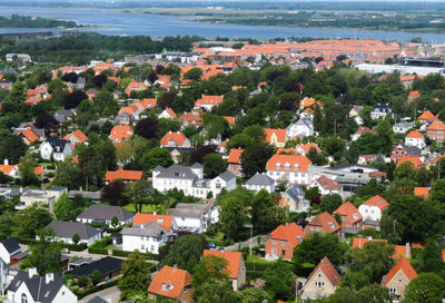 High angle view of buildings in town