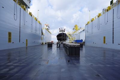 Commercial dock against sky