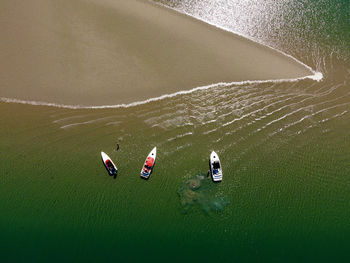 High angle view of speedboats 