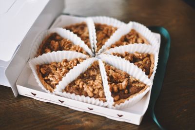 High angle view of bread in plate on table