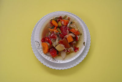 High angle view of breakfast in bowl on table