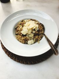 High angle view of breakfast in plate