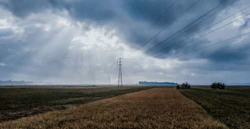 Scenic view of agricultural field against sky