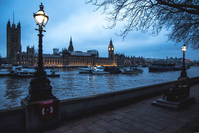 View of illuminated london waterfront at night