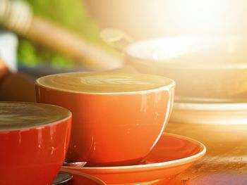 Close-up of coffee cup on table