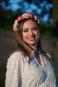 Portrait of beautiful woman standing outdoors