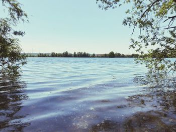 Scenic view of lake against clear sky