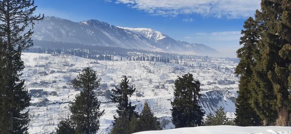 Scenic view of snowcapped mountains against sky