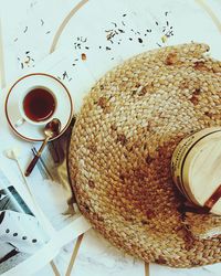 High angle view of coffee on table