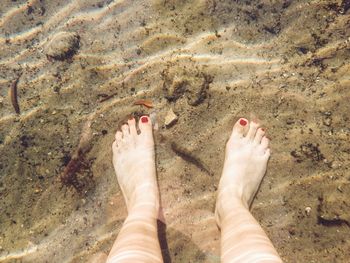 Low section of woman standing on beach