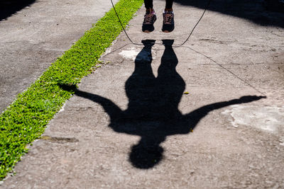 High angle view of shadow of people walking on street