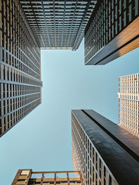 Low angle view of buildings against clear sky