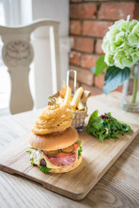 Close-up of burger on table