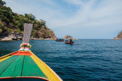 Boat in sea against sky