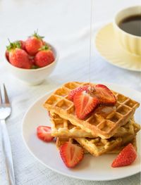 High angle view of strawberries in plate on table