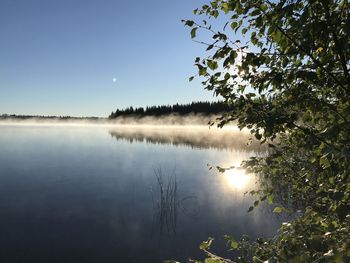 Scenic view of lake against clear sky