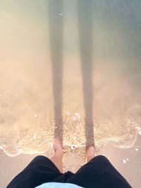 Low section of person standing on shore at beach