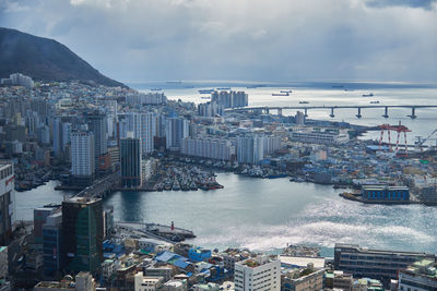 High angle view of cityscape against sky